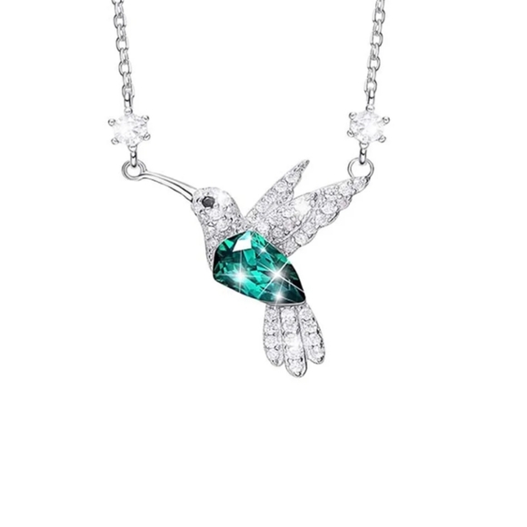 Jewelry - Silver tone Fashion Crystal Hummingbird Pendant Necklace Exquisite Shiny Zircon